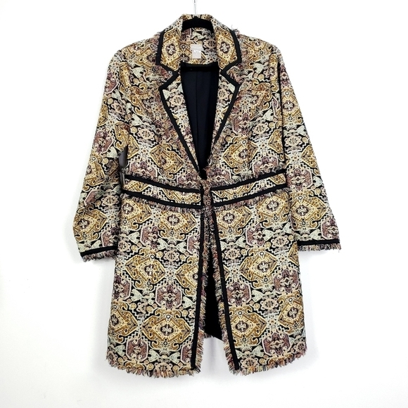 Chico's Fringe trim Jacquard Topper jacket size 1 =M/8 - Picture 3 of 12